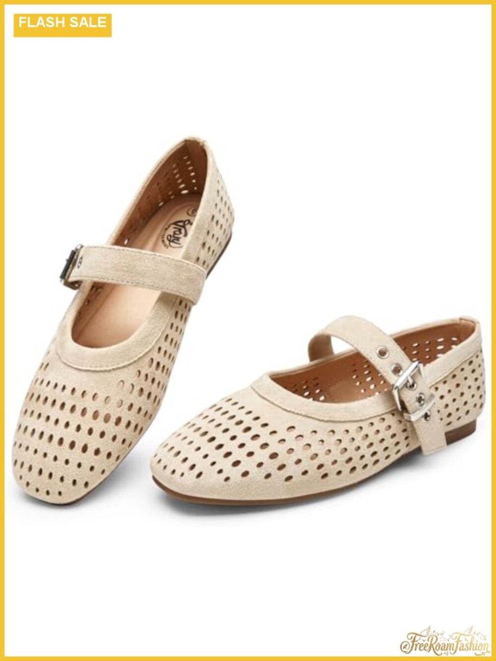 Mary Jane Flats for Women PU Suede Round Toe Buckle Comfort Slip-On